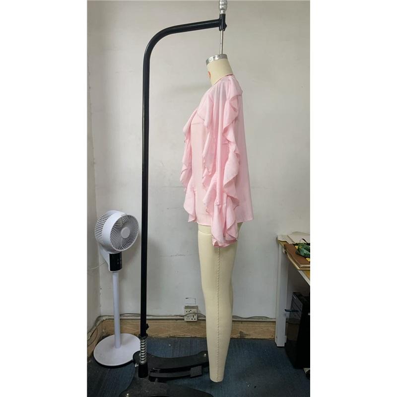 Mesh Sonnenschutzhemden Kordelzug Dünnes Langarm-T-Shirt Sommer Strand Cover Damen Freizeitbluse Damen Koreanische Feenoberteile