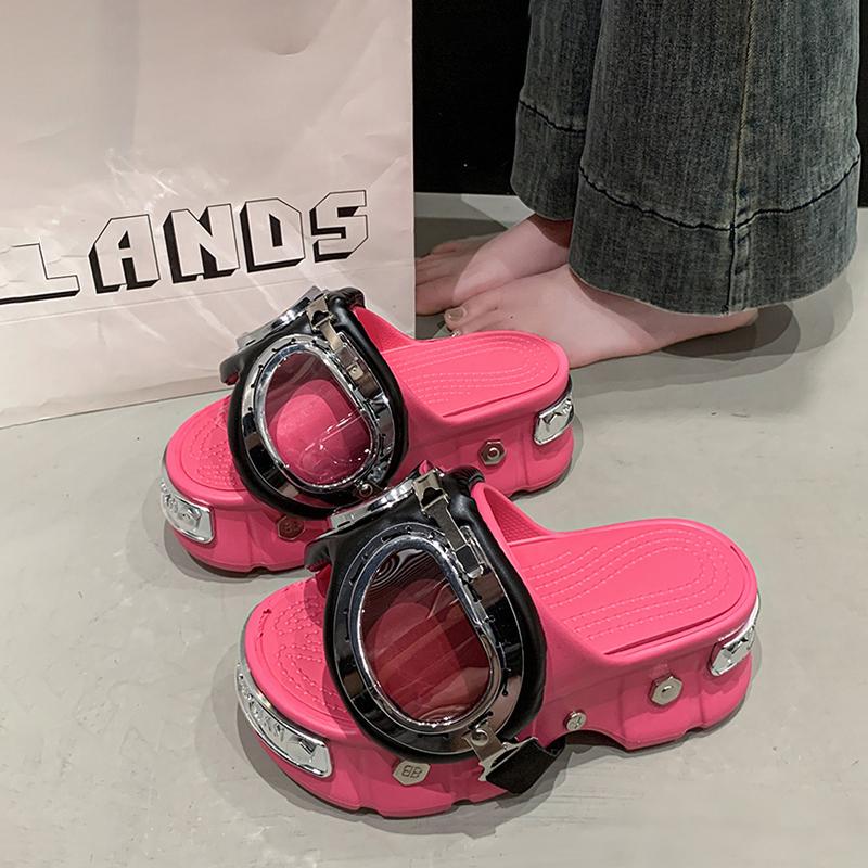 Fashion Cover Toe Beach Shoes Ladies' Slippers Platform Sabot Punk Scandals Slides Beach Shoes Cover Toe House Slippers Platform Slides