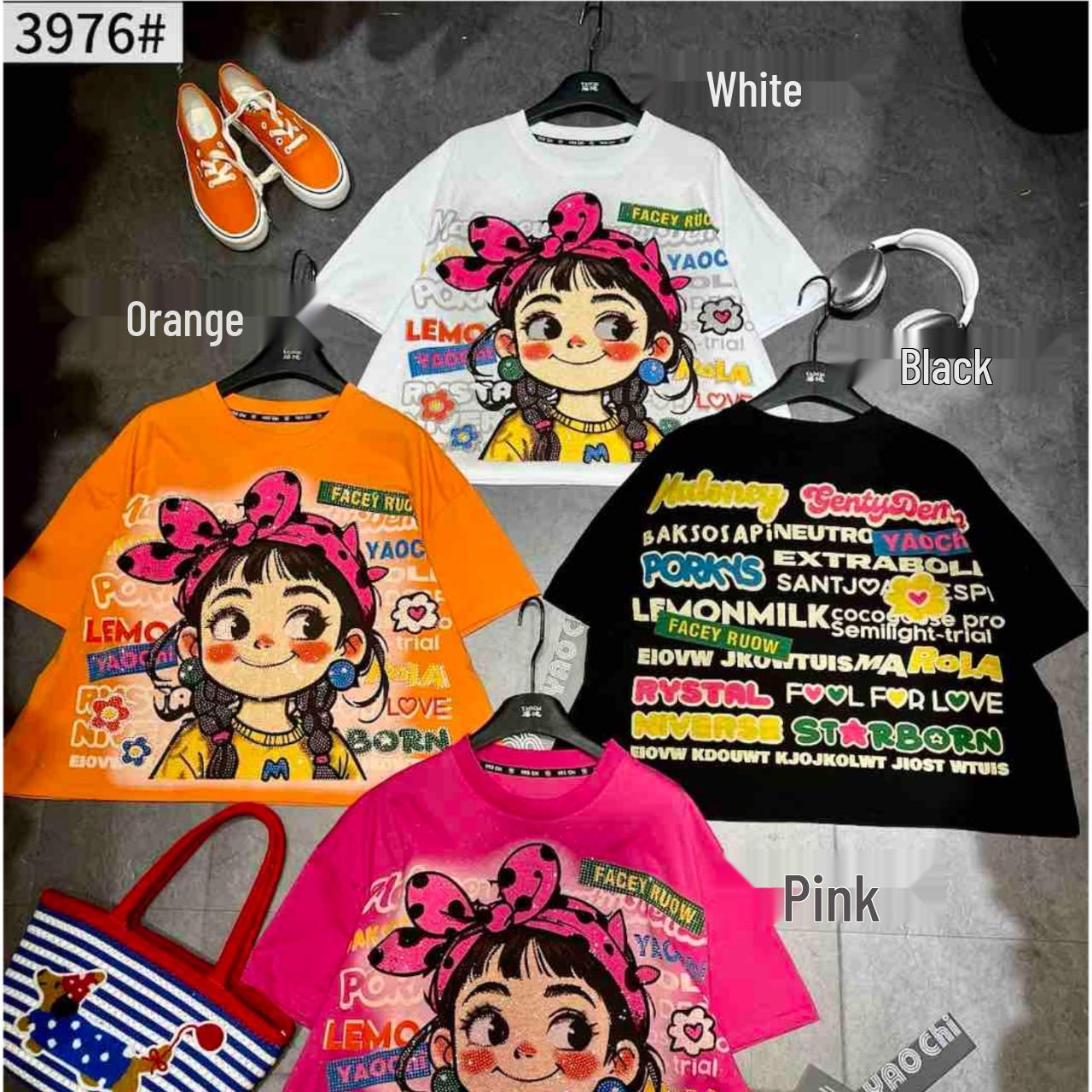 

Plus Size Rhinestone Candy Color Letter Print Fashion T-shirt for Women One Size (50-90kg) белый