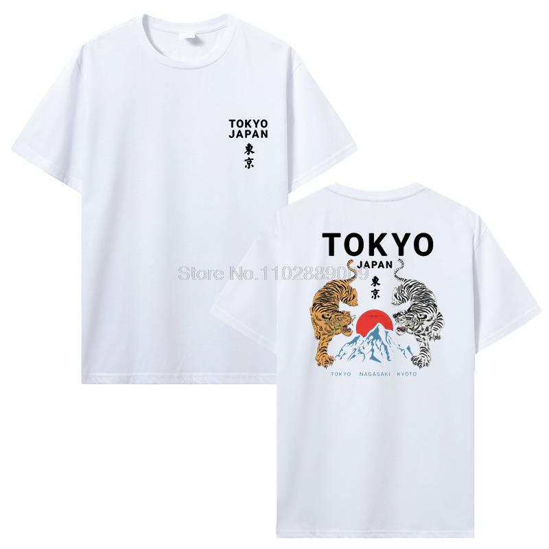 Tiger T Shirt Japanese Tokyo Back Print Men's Clothing Gang Gifts Tops Cotton Tees T Shirts For Men Streetwear