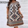 Vestito da Festa Geometrico Etnico Vintage Taglie Forti Donna Casual Scollo O Manica Corta Mini Abiti Per Donna Estate Larghi