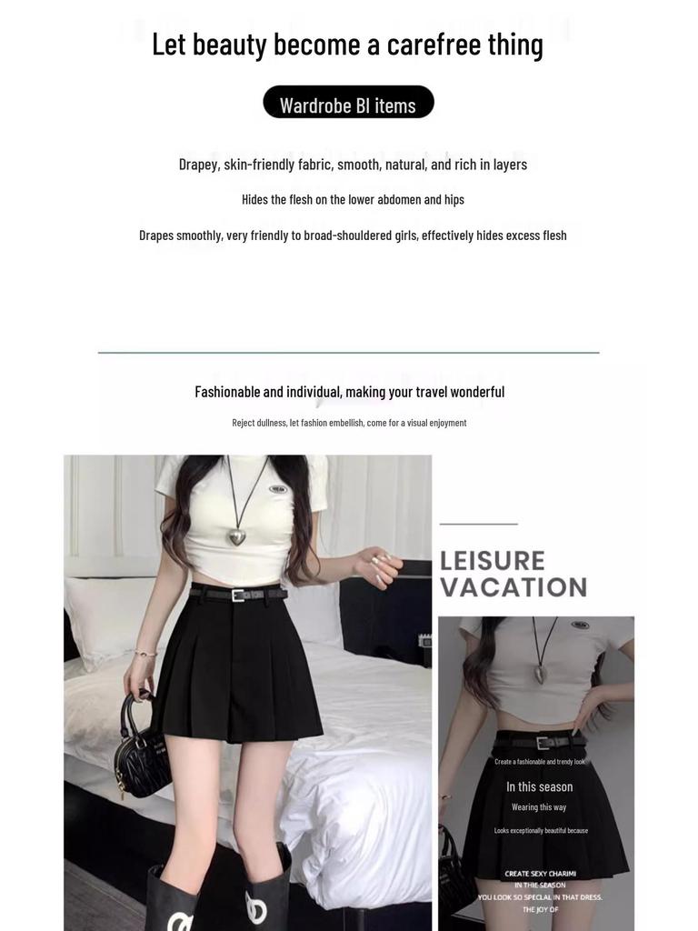 Women's Gray High-Waist Pleated Shorts: Spring/Summer 2024 Fashion, Loose Fit, Slimming Wide-Leg Design