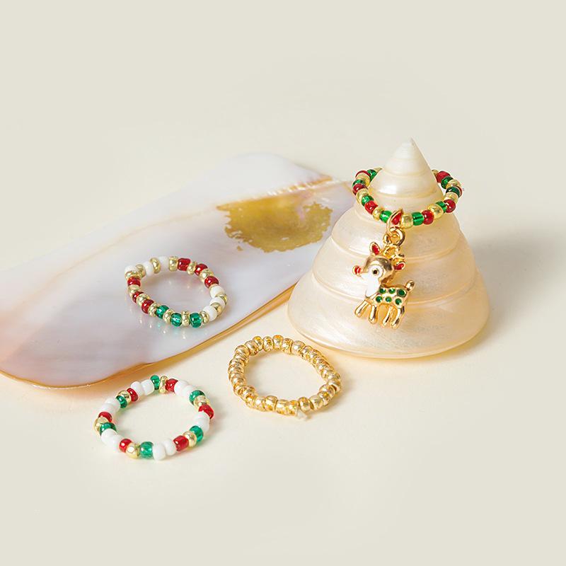 2023 Autumn/Winter Christmas Colorful Patchwork Beaded Finger Rings Collection