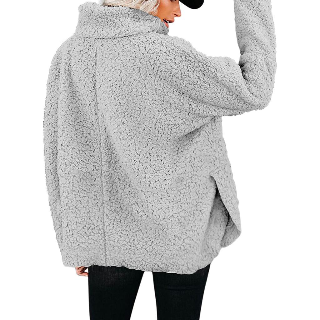 Oversized Turtleneck Sherpa Fleece Sweatshirt,Loose Long Sleeve Warm Teddy Coat Pullover Top,Soft Fluffy Casual Outerwear for Multi-color Outfits