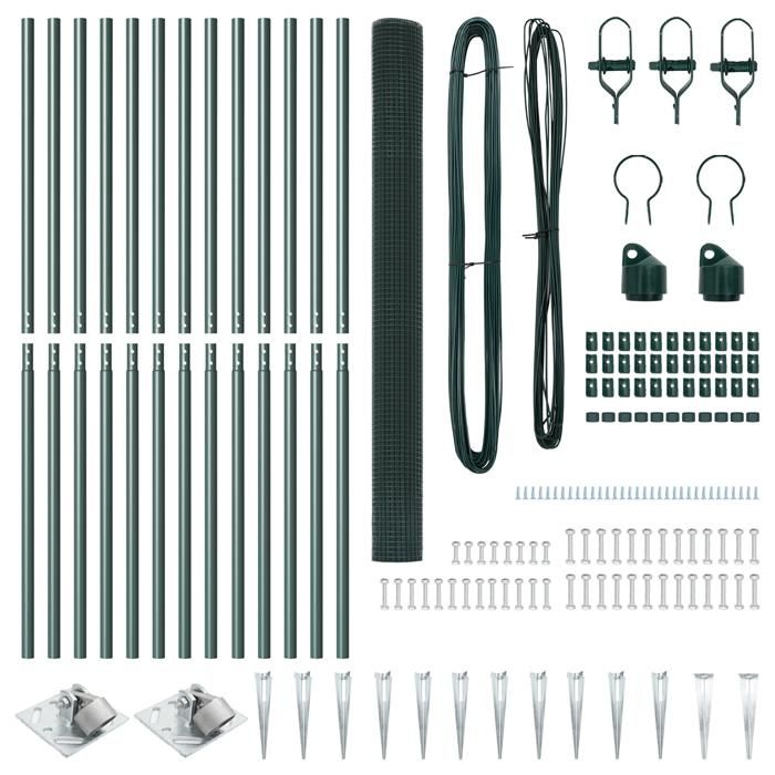 VidaXL Clôture en fil soudé avec 13 poteaux en pointe verte 1.5x25 m en acier 3352093