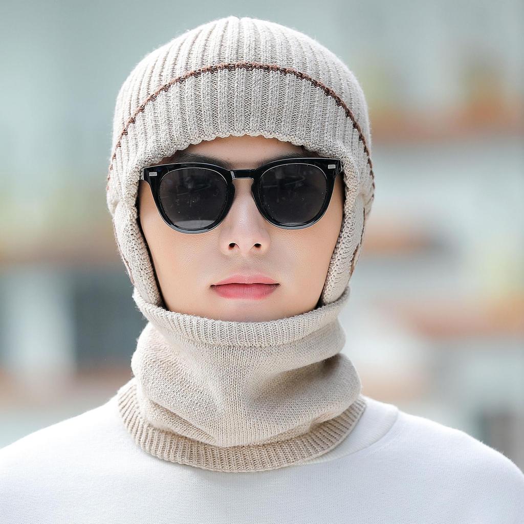 Hats for Men Winter Warm and Cold Proof Woolen Hats Men's Knitted Hats Men's Big Head Cold Hats Boys' Chaowenling Cotton Hats