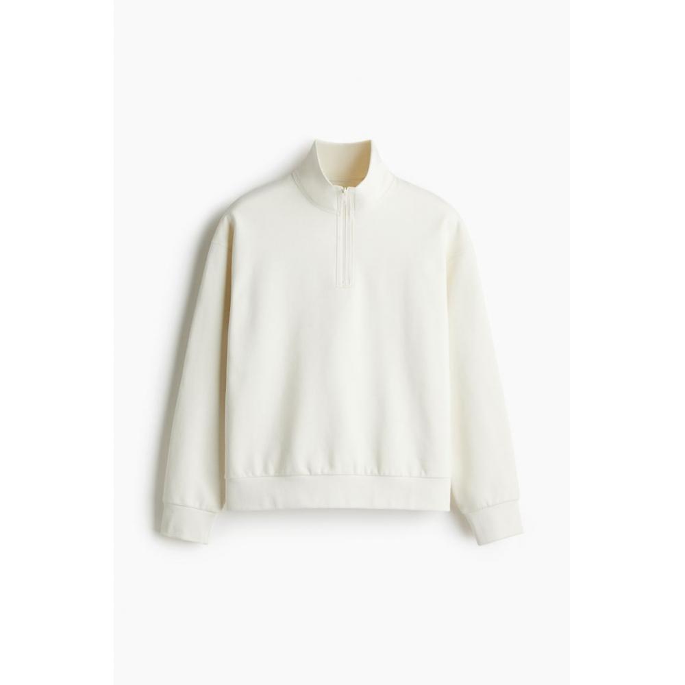 H M Loose Fit Zip Detail sweatsHirt creaM