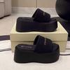 Wedge heel muffin thick-soled one-word cool slippers women's new soft-soled casual outer wear light beach shoes in summer 2025