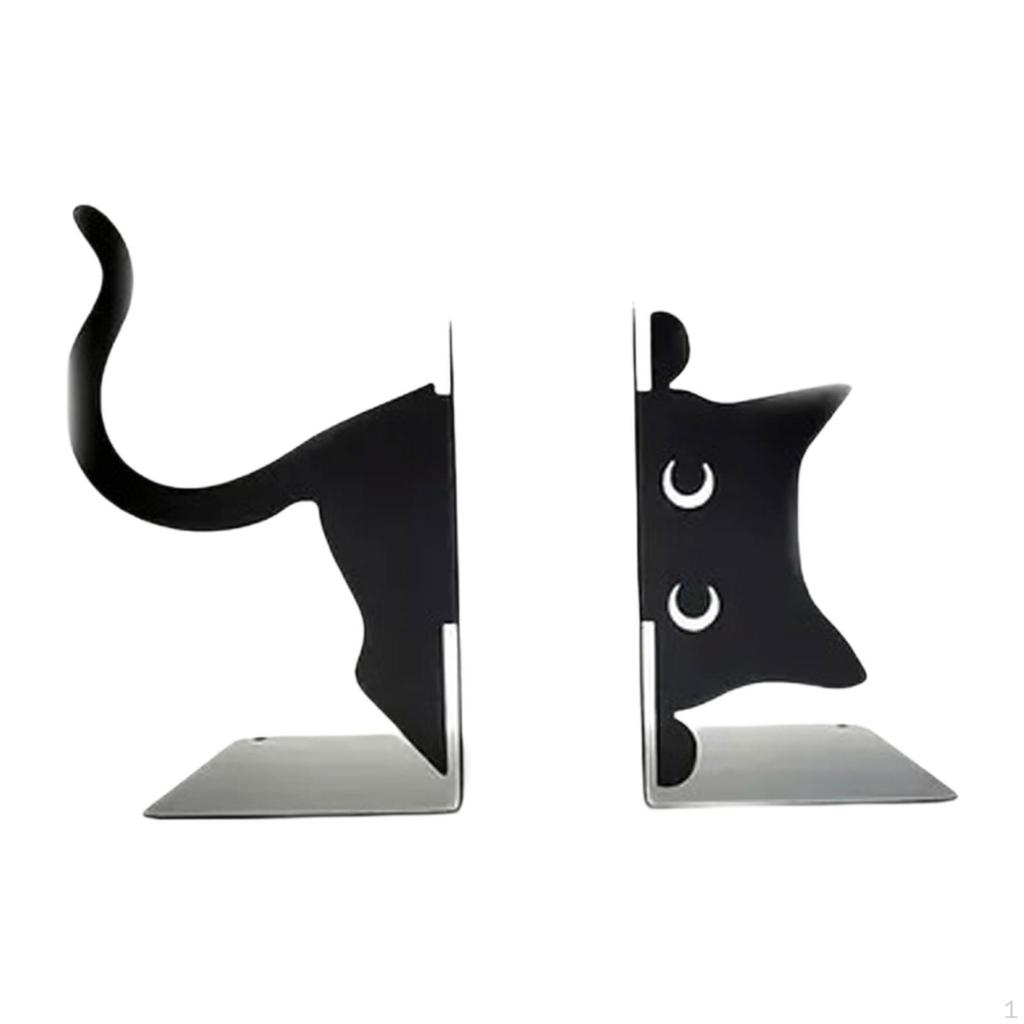 Katzen Buchstützen Deko Schwarz Skulptur Buchorganisator Tier Ornament Stütze für Wohnzimmer Schreibtisch