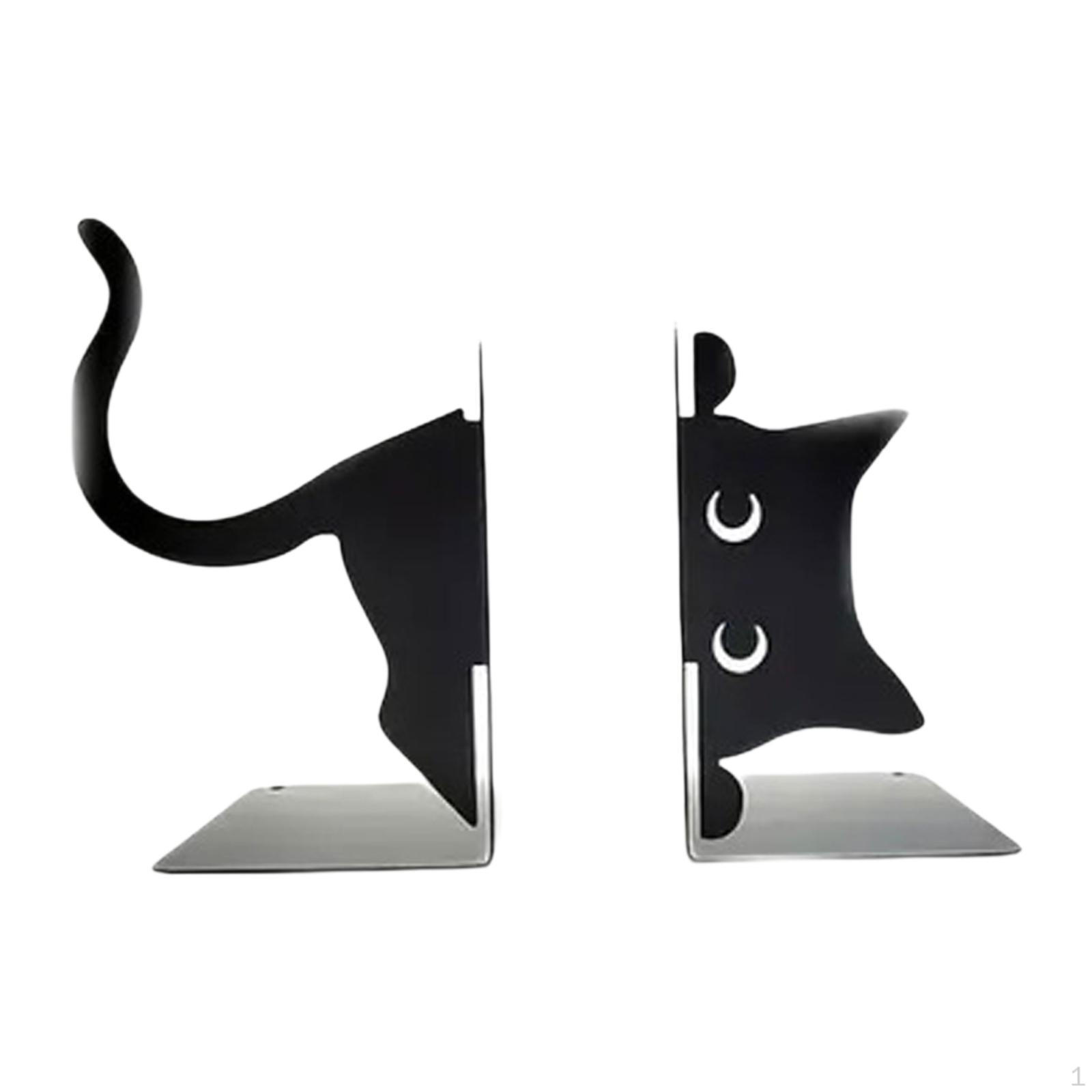 

Cat Bookends Decor Black Sculpture Book Organizer Animal Ornament Support for Living Room Desk A