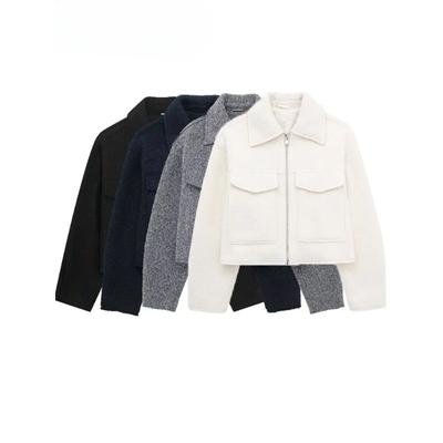 Autumn Woman Solid Jacket Long Sleeves Lapel Cardigan Zipper Pockets Casual Outerwear Street Female Loose Coat