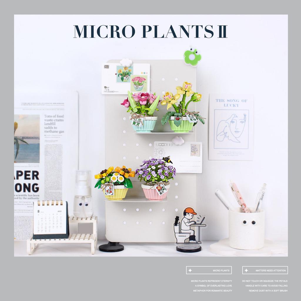 Office Desktop Decoration Mini Block Cartoon Spring Potted Plants Building Bricks Summer Flower Educational Toys For Girls Gifts
