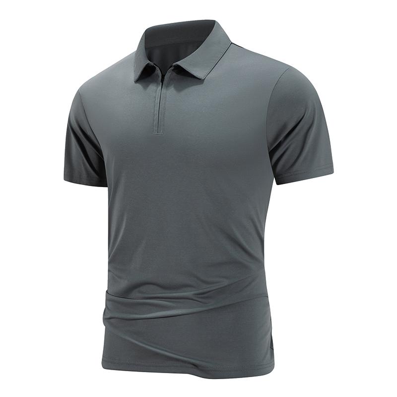 Men s Dark Grey Half Zip Lapel Collar Quick Dry Short Sleeve Polo Shirt S серый