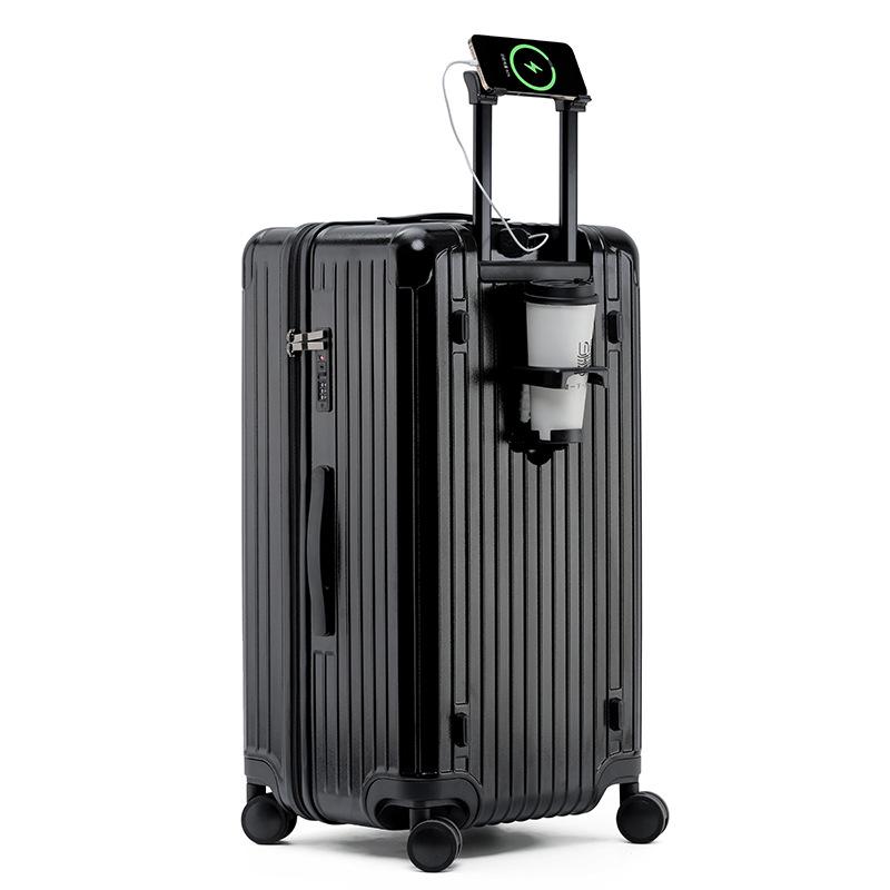 Thickened 24" PC Trolley Case: Drop-resistant, Large Capacity Suitcase with Combination Lock, Available In 26" & 30" Sizes, Leather Accent for Women.