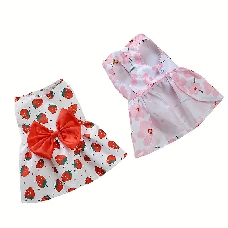 Vestido de verão fino para cachorro, vestido floral de princesa para animais de estimação, roupas para cães e gatos de tamanho pequeno com laço