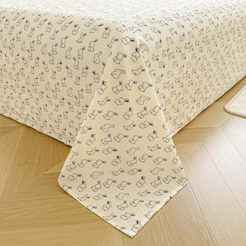 Washed Cotton Bed Sheets Set Single/Queen/King Cartoon Style Flat Sheets for Kids Rabbit Printed Soft Bed Flat Sheets Double Bed