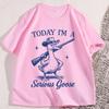 Funny Goose Today Im A Serious Goose T Shirt Casual Vintage Short Sleeve Round Neck Tshirt Male Clothing Streetwear Tees