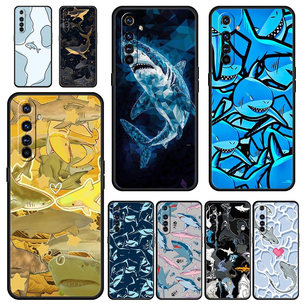 Seaside Sharks Pattern Soft TPU For Realme 13 12 11 10 9 Pro Plus GT3 GT2 C21 C25 C35 C53 C55 C67 Pro 5G Phone Case Cover Fundas