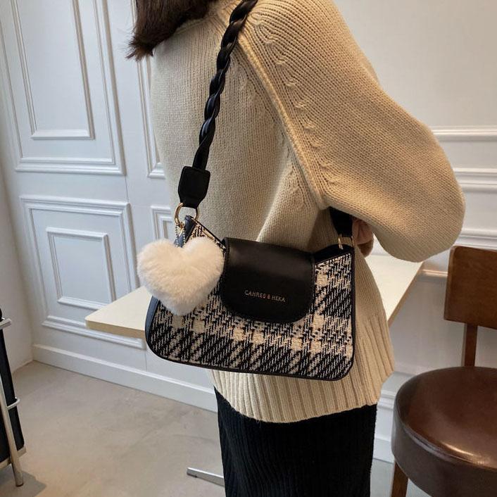 Damen Große Kapazität Ein-Schulter-Tasche Karomuster Umhängetasche Bürodamen Farbpassend Lässige Einkaufstasche