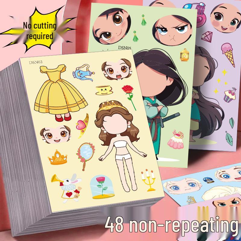 Little Princess Cartoon Face-Changing DIY Stickers - Fun, Creative Self-Adhesive Decorations for Kids