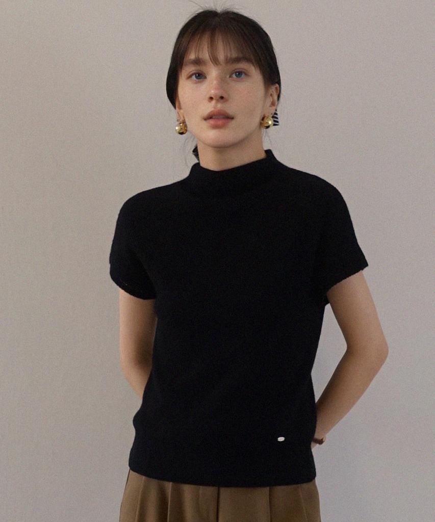 PREMIERE AMOUR Wool Blend Mock Neck Cap Sleeve Knit - Black