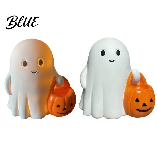 Ghost Desktop Decoration Halloween Holding Pumpkin Figurine Spooky Statue with Lighted Figurine Night Light Resin Ornament for Desk Tabletop