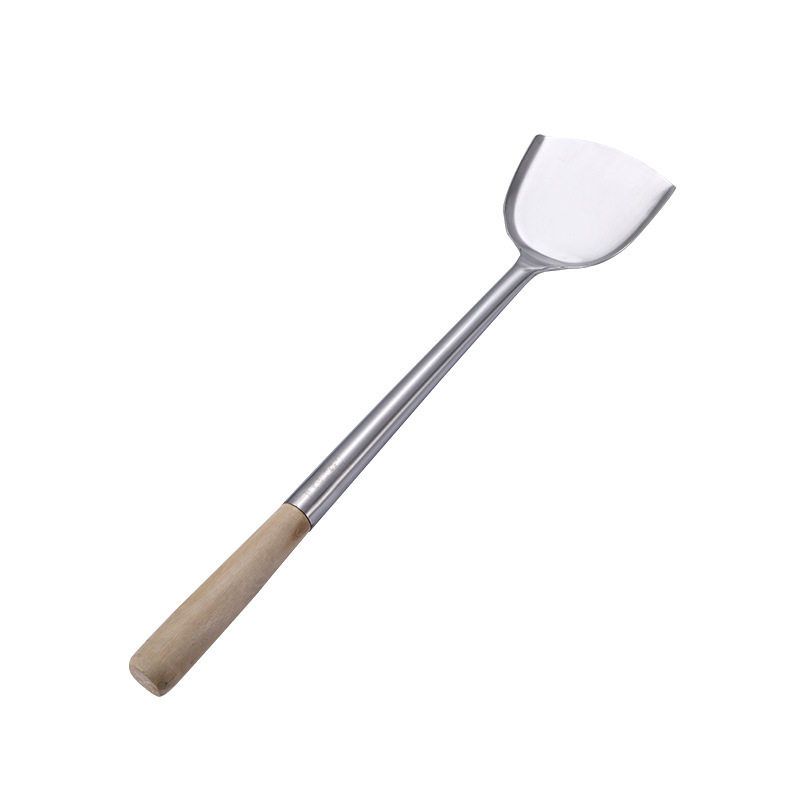 Stainless Steel Spoon with Wooden Handle, Long Spoon for Restaurants and Hot Pot Restaurants, Extended Stainless Steel Cooking Spoon and Spatula