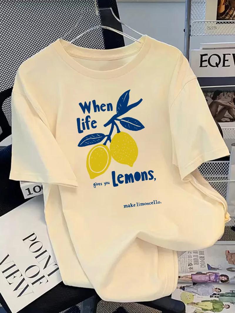 

When Life Gives You Lemons Make Limoncello Basics T-Shirt Women Summer O-Neck T Shirts Women Clothes Lemon Top Summer Loose Top L