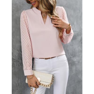 İlkbahar ve Sonbahar Kadın Gömlek Bluz Moda Ekleme Düz Renk Bluz Uzun Kollu Üstler