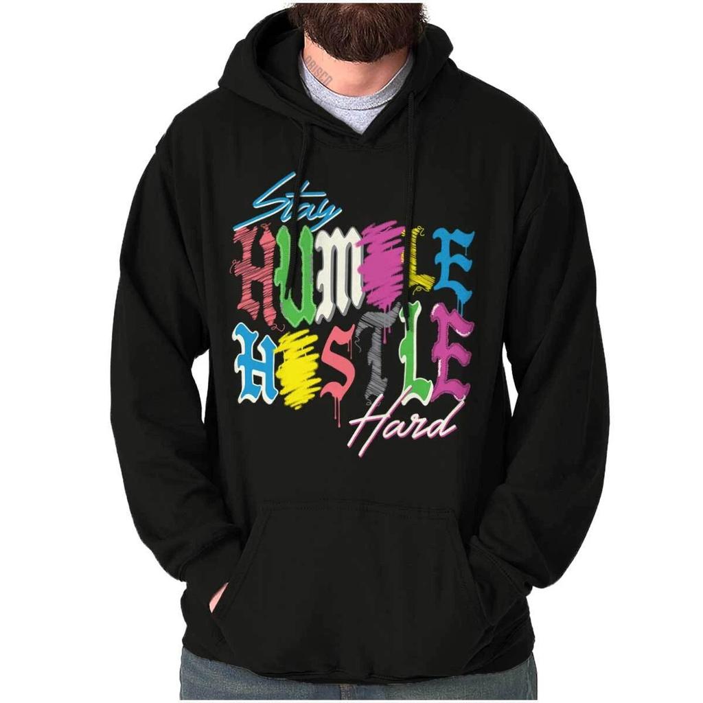 Urban Streetwear Graffiti Stay Humble Hustle Hoodie Hooded Sweatshirt Men Women