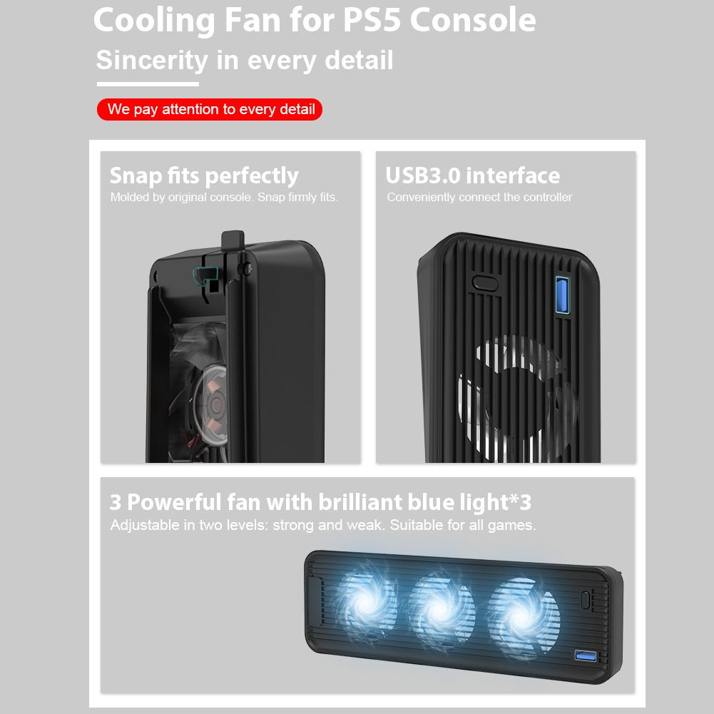 Cooling Fan LED Light Game Console Cooling Fan Quiet Cooler Fan 5500RPM with 3 Fans for Playstation 5 Disc&Digital Edition