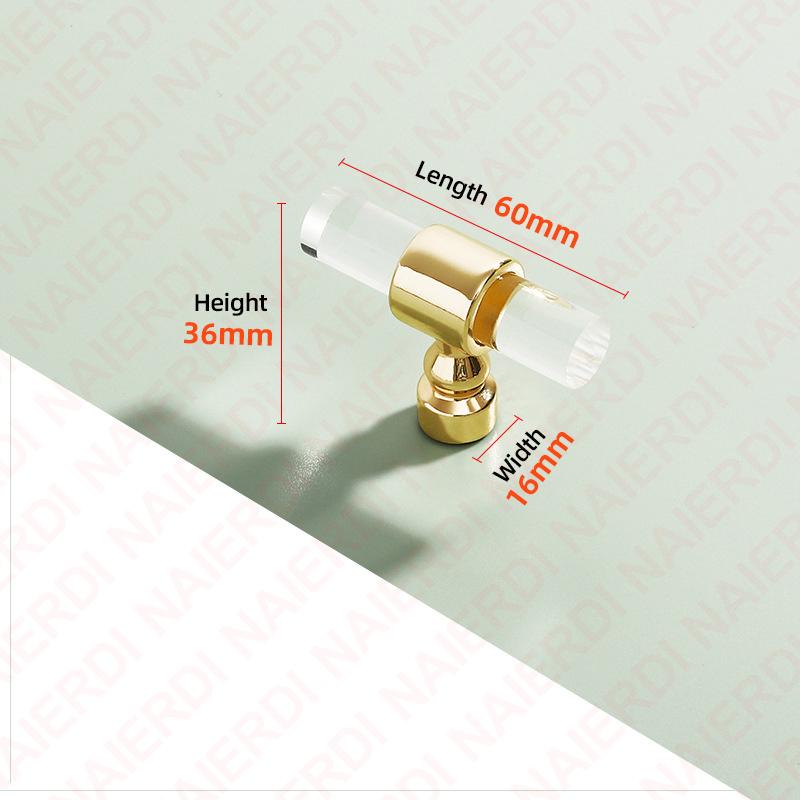 

NAIERDI Acrylic Furniture Handles T-Bar Gold Crystal Cabinet Handles and Knobs Zinc Alloy Silver Door Handle Hardware