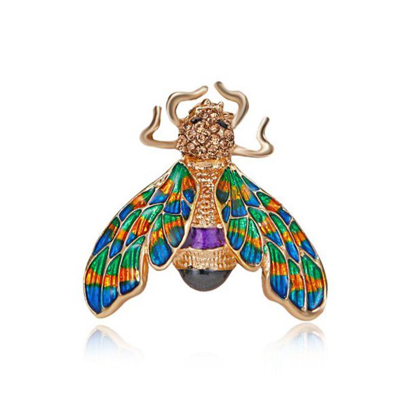 Vintage Fashion Bee Insect Brooch Colorful Enamel Crystal Rhinestone Animal Brooch For Women Men Statement Jewelry