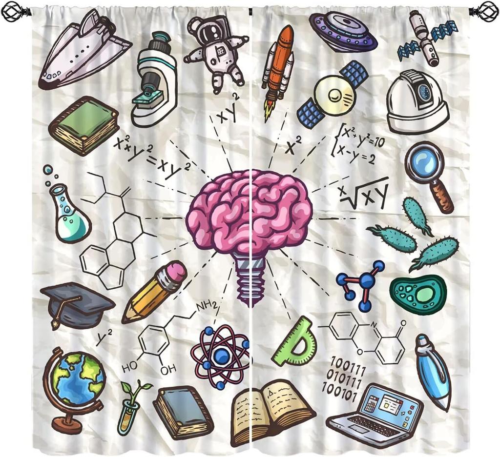 Funny Education Alphabet Abc Curtains,Cartoon Kids Learning Letters Watercolor Decor Rod Pocket Window Treatments For Boy Baby