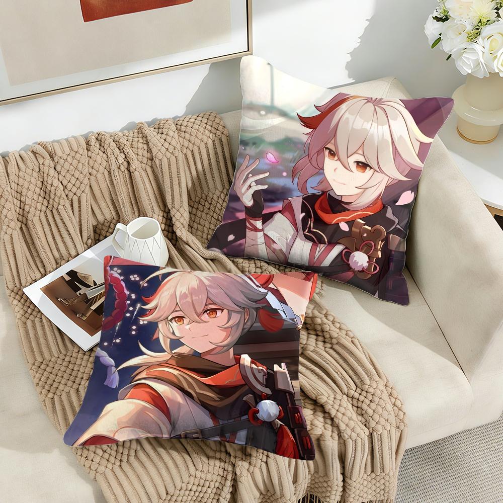 Kaedehara Kazuha Genshin Impact Cushion Cover Silky Short Plush Invisible Zipper Dustproof Sofa Pillow Case For Home Decor