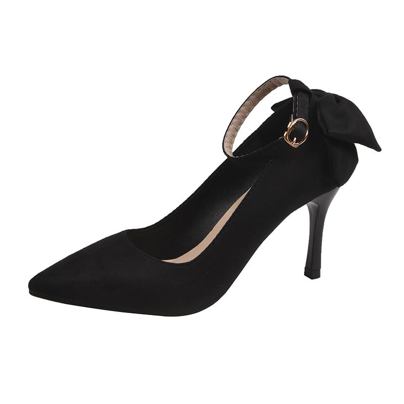 Fashion Women Pumps Bowknot Pointed Toe Stiletto Sexy 11cm Thin Ankle Strap High Heels Female Red Wedding Shoes Plus Size