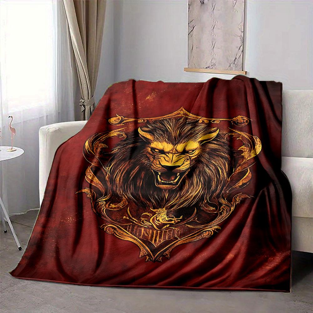 1pc Lion Crest Blanket, Lightweight Flannel Throw Blanket for Sofa, Bed, Travel, Camping, Living Room, Office, Couch, Chair, and Bed