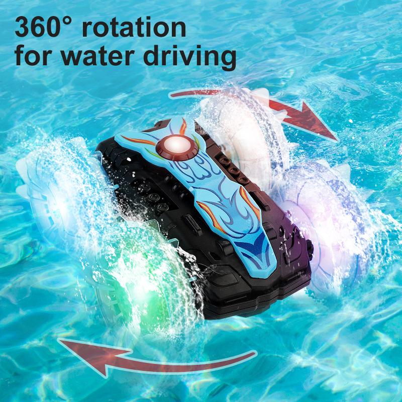 Light Land Vehicle Double-sided Remote Control Amphibious Tumbling Rotary Remote Control Stunt Beach Toy Children's Car Electric