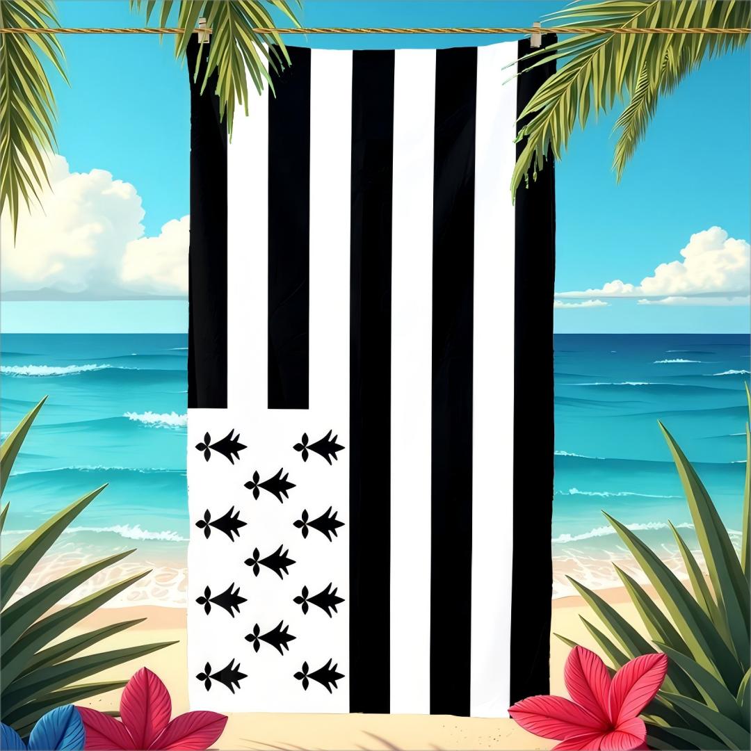 

Breton Striped Beach Towel French Nautical Black White Print Quick Dry Microfiber Sandproof for Travel Pool Summer Decor Gifts W30*H60(CM)