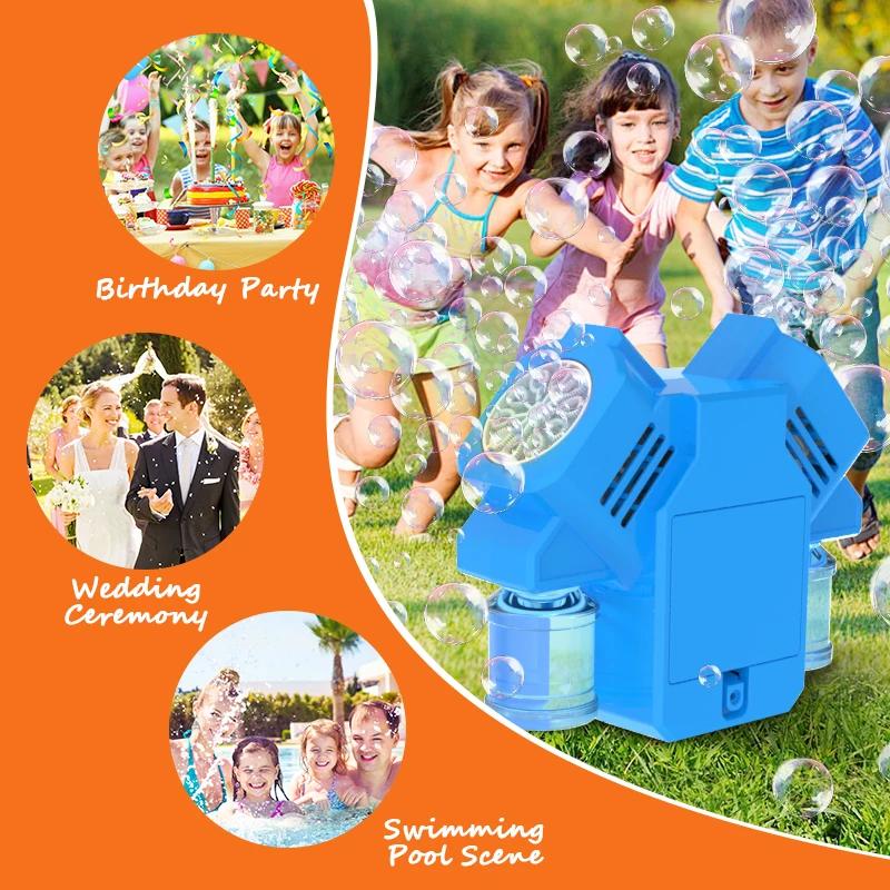 Rotating Light Bubble Machine Toy with Double Headed Bubbles Children Outdoor Bubble Toy Birthday Party, No Battery Bubble Water