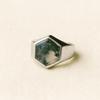 Green Moss Agate Signet Ring, 925 Sterling Silver, Hexagon Minimalist Gemstone Jewelry