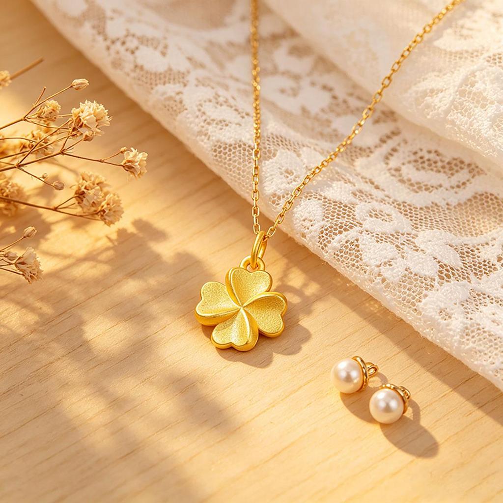 Four Petal Gold Necklace for Women, Pendant Choker Chain, Daily Date Accessories, Birthday Valentine's Day Jewelry