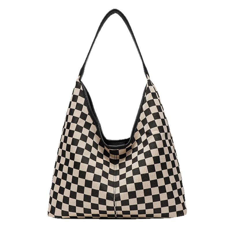 Retro Plaid Checkerboard Pattern Large Capacity Tote Bag Crossbody Shoulder Bag Handbag Notes Bag Female