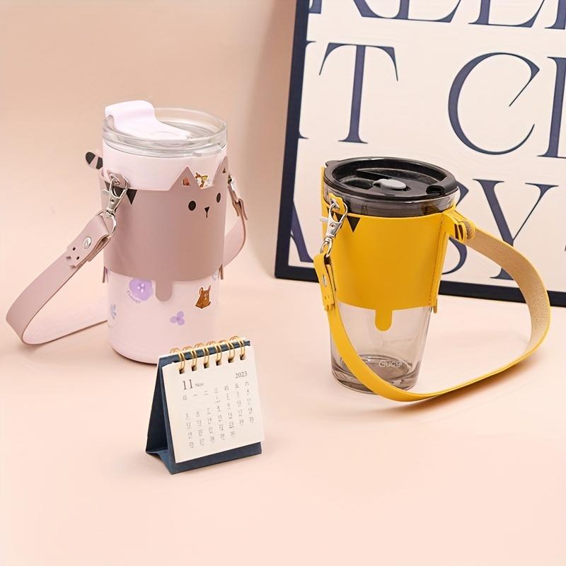 Cat Design Cup Sleeve With Handle Strap Portable Insulated Carrier For Water Bottles Coffee Cups
