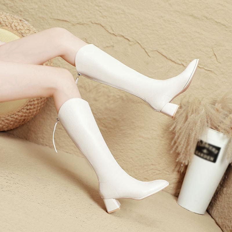 But Knee Boots Women's 2025 New Autumn and Winter High-heeled Thin V-mouth Boots Thick Heel Brown Square Head High Boots