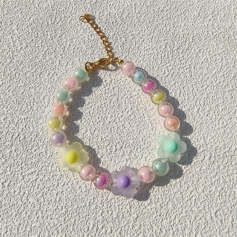 Pet necklace Colorful mixed-color flower pendant Beaded cat cat dog collar collar European and American sweet princess