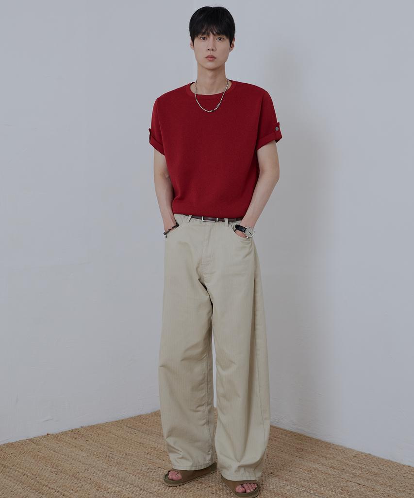 NODU Roll-Up Tab Washable Half Knit [Red]
