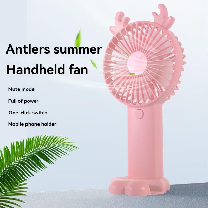 

Креативный мини-вентилятор Antlers с USB-зарядкой и держателем для телефона, маленький вентилятор, настольный электрический вентилятор для офиса розовый