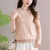Women's Knitted T-shirt Summer Middle Aged Mom Summer Clothes Short Sleeved T-shirt Women's V-neck Shirt