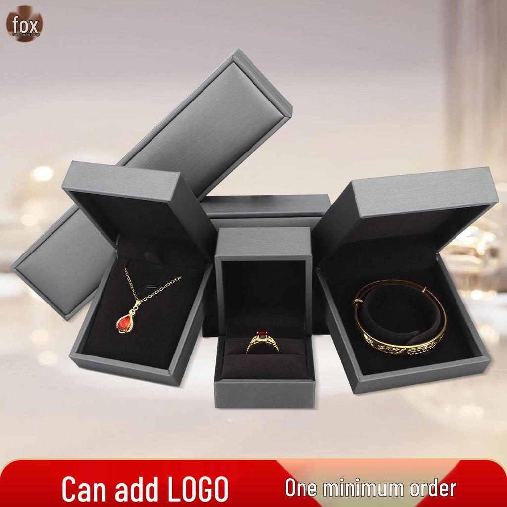 Brushed Silver Gray Jewelry Storage Box for Rings, Pendants, Bracelets, Necklaces with Logo